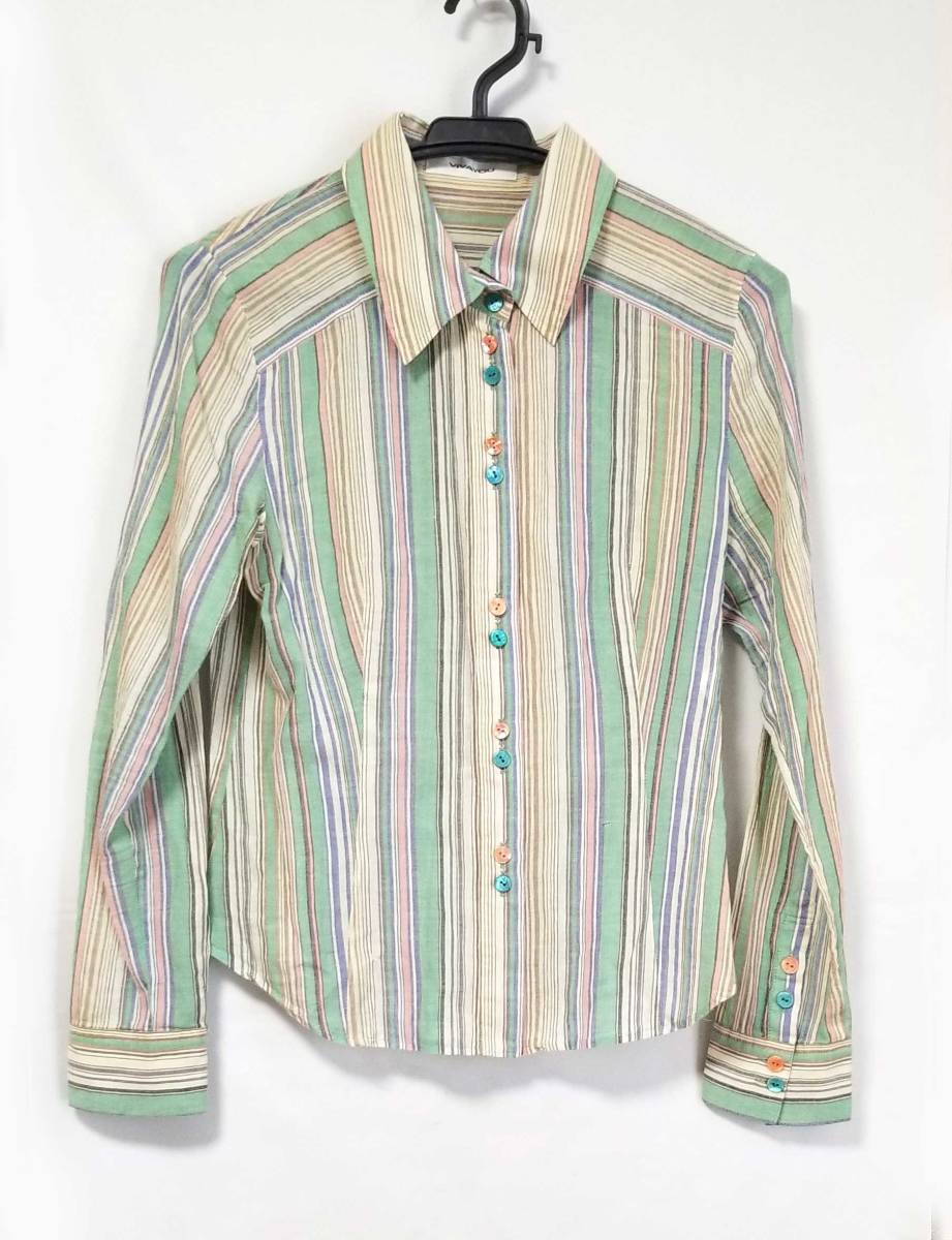 ビバユー VIVAYOU 長袖 シャツ ストライプ グリーン系 レディース 2 【中古】