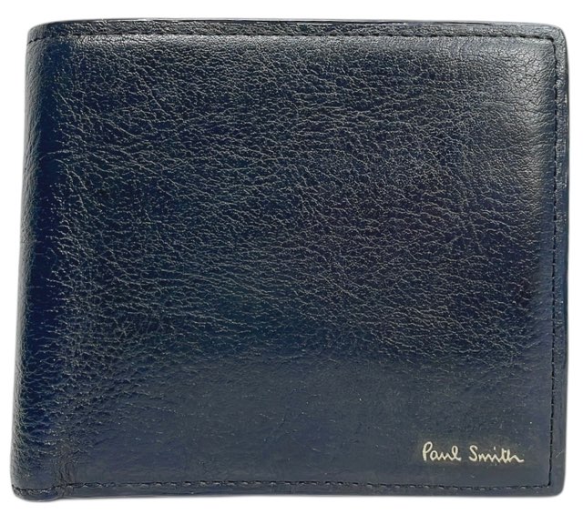 ブランド：ポールスミス 商品名：二つ折り財布 付属品：なし サイズ：約W11×H9×D2.5ｃｍ カラー：ダークネイビー（ブラックに近い濃紺カラー） 素材：レザー 仕様：札入れ2、ポケット2、カード4